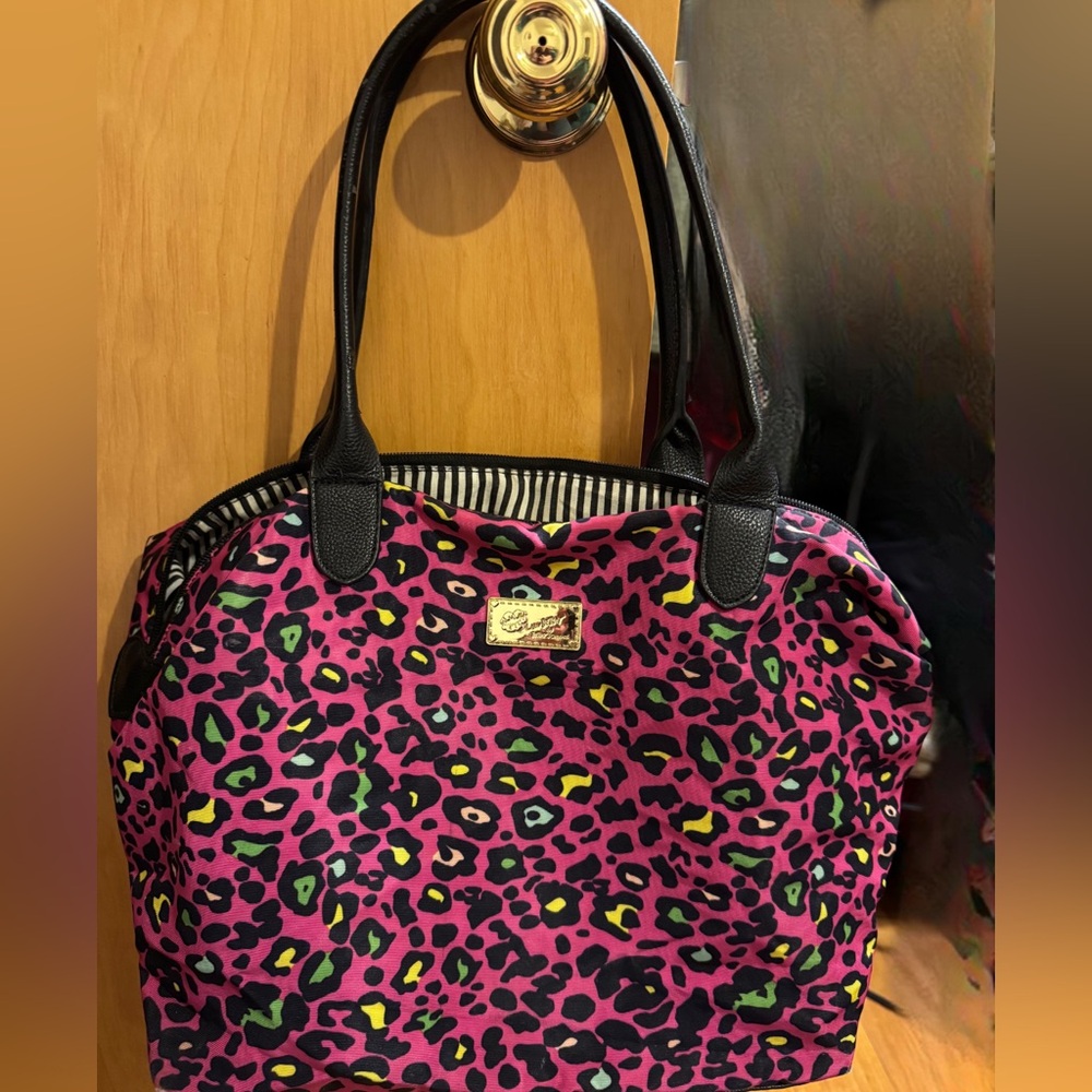 Betsey Johnson Black & Pink Leopard Print Women's Bag